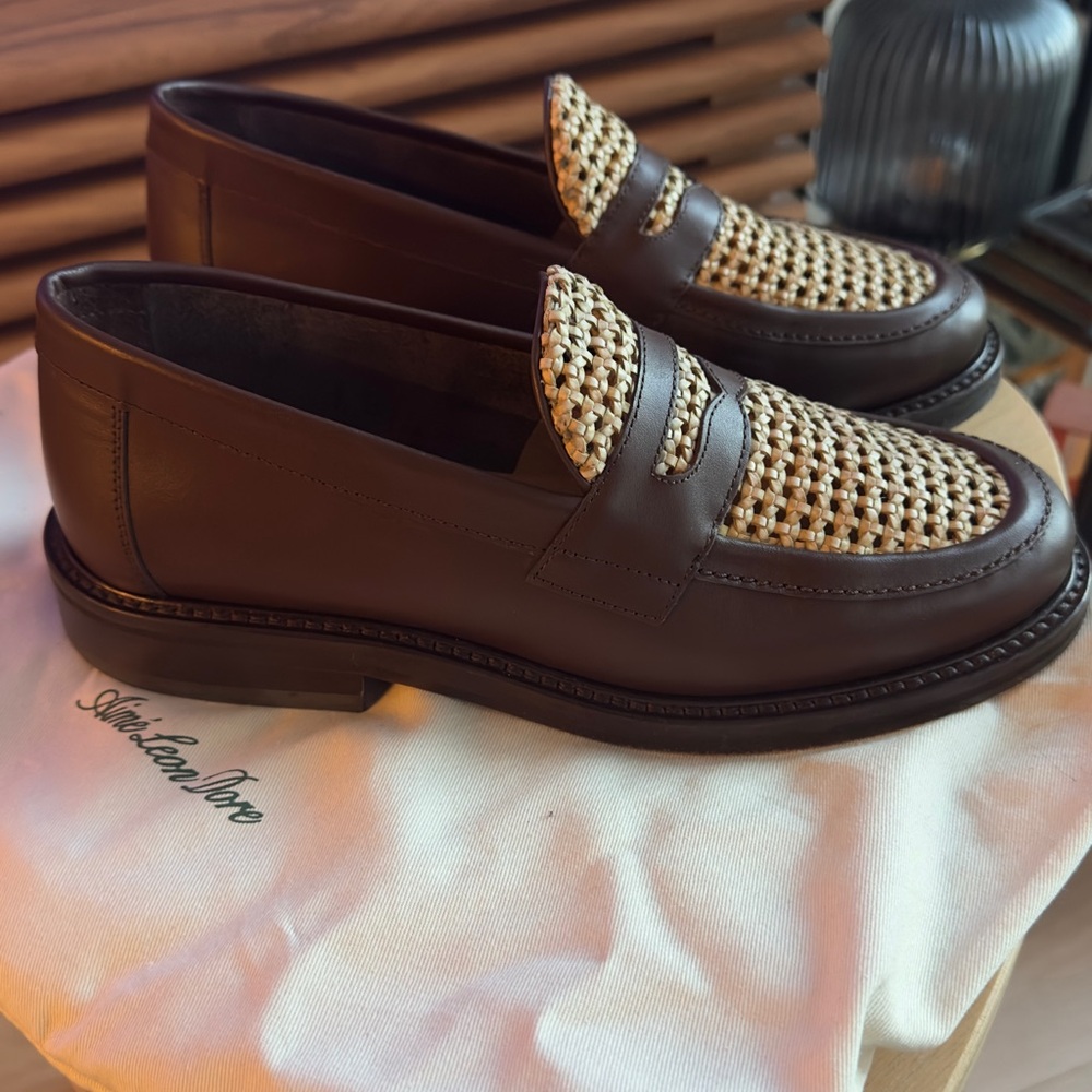 Aime Leon Dore Brown Leather and Tan Woven Loafers